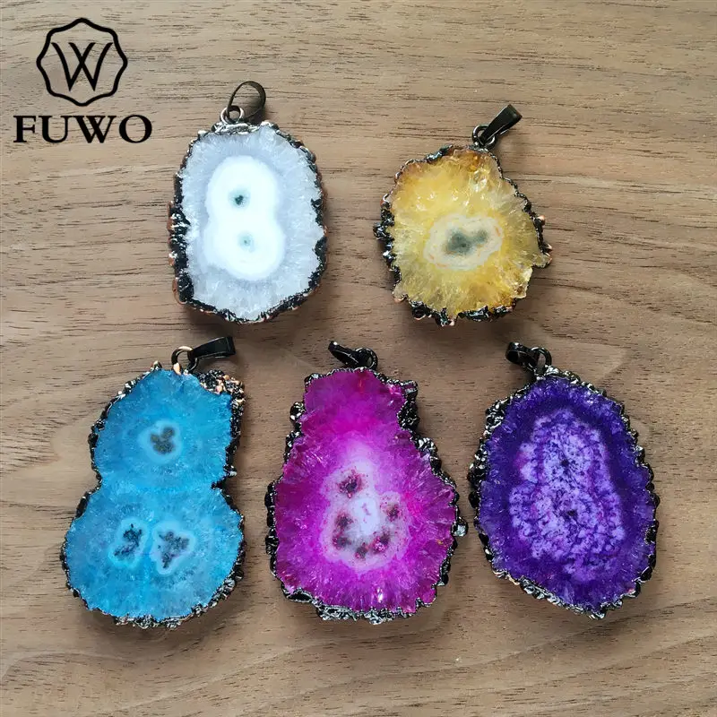 FUWO Natural Solar Quartz Pendant With Antique Bronze Plated Fashion Dyeing Crystal Charms For Women Jewelry Making 5Pcs PD230