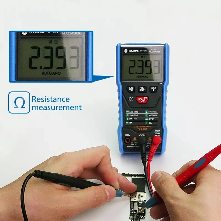 SUNSHINE DT-19N Mini Smart Multimeter Range Mobile Phone Repair Digital Multimeter AC DC Resistance Tester