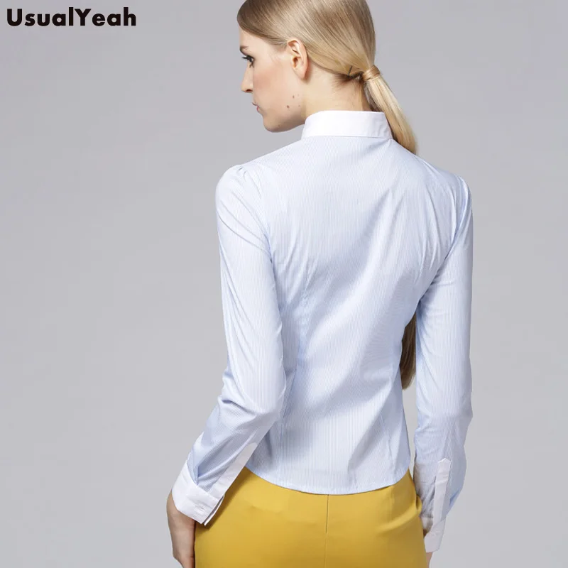 New  Women Body Shirt Blouse Slim Fit Striped Turn-down Collar Formal Long Sleeve Office Blouses For Work Wear SY0285 S-XXL