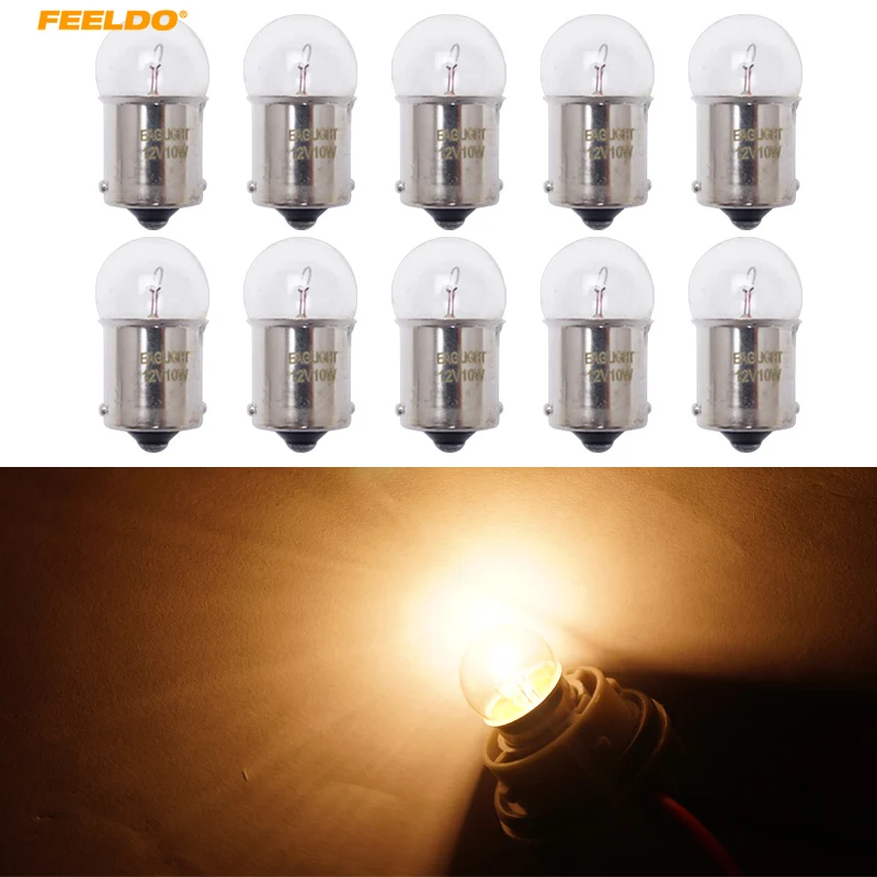

FEELDO 10 шт. 1156 BA15S G18 12 В 10 Вт автомобильная прозрачная стеклянная лампа поворота хвостовая лампа автомобильный индикатор галогенная лампа # AM2723
