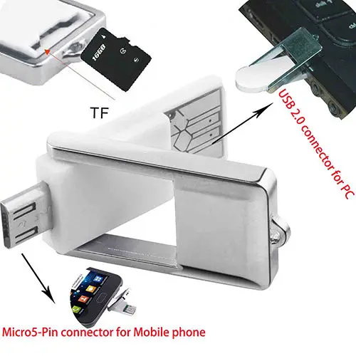 Mini 2 In 1 Micro USB 2.0 OTG Adapter + Micro SD TF Kartenleser für Samsung PC
