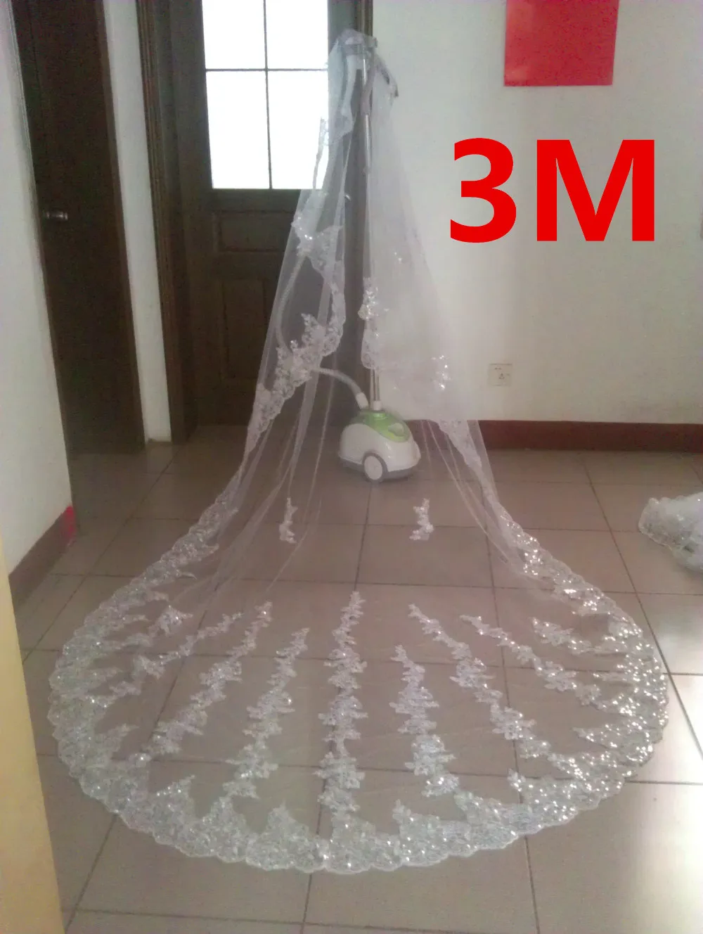 Brilliant lace Sequins Long 3 M 3.5m 5M Wedding Veils Wedding Accessories Cathedral Bridal Veils  White In Stock Hot Selling