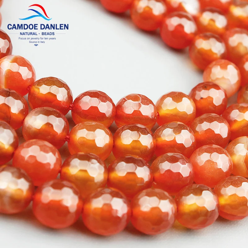 Natural Stone Faceted Red Carnelian Beads Round Loose 6 8 10 12MM Diy Accessory parts Bracelet Earrings Beads Jewelry Making