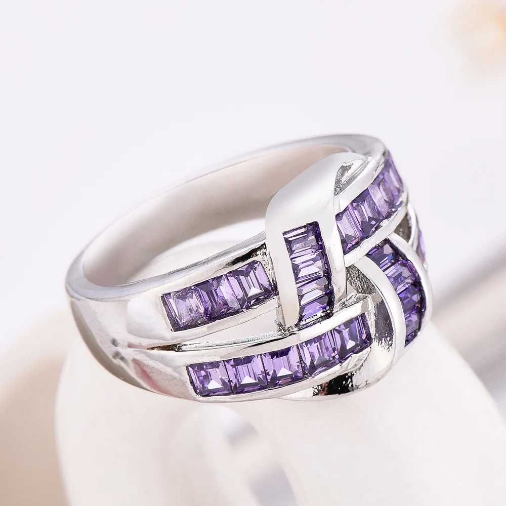 Personalità della moda Fidanzamento Anello in argento sterling Croce viola Cristallo Cubic Zirconia CZ Anelli di nozze per le donne all'ingrosso