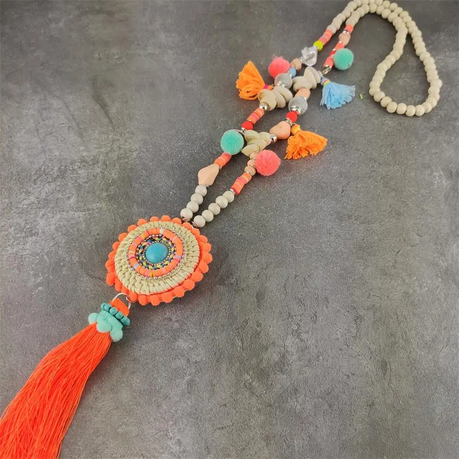 Jedwabny frędzel Bohemia Naszyjnik dla kobiet Duży etniczny naszyjnik Długie oświadczenie Boho Vintage Naszyjniki Biżuteria modowa