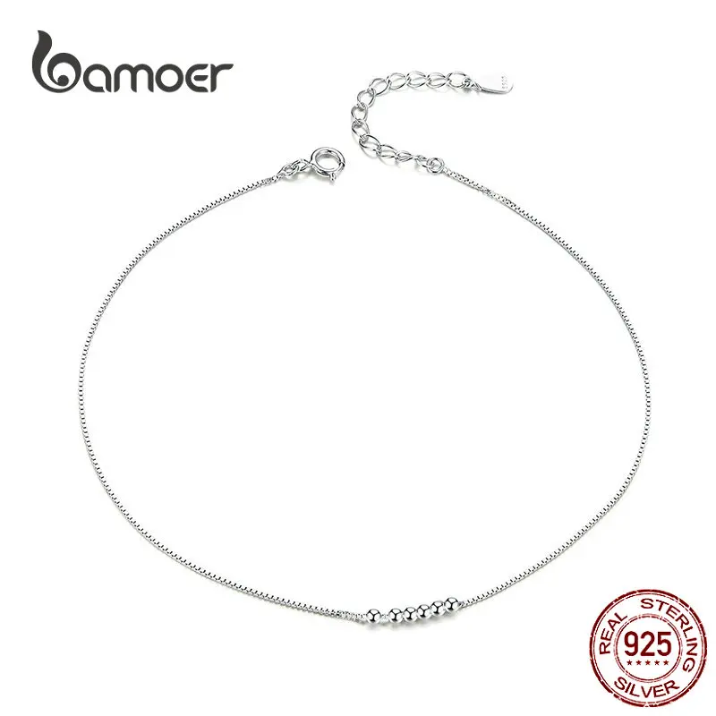 Silver Small Beads Anklet for Women, Sterling Silver