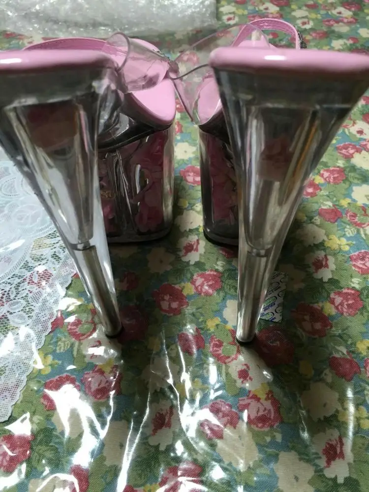Sexy Exotic Dancer Shoes 8 Inch Pink Flowers For Wedding Crystal Shoes 20cm High-Heeled Shoes Red Rose Platform Women Slippers