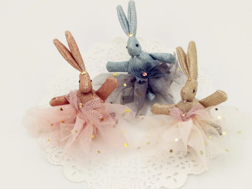 Boutique 15pcs Fashion Cute Glitter Tiaras Rabbit in Lace Skirt Hairpins Solid Kawaii Bunny Hair Clips Hair Accessories Headwear