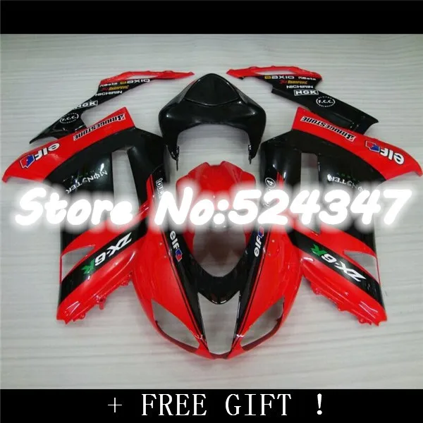 Brand new Fairings for Kawasaki ZX6R 2007 2008 07 08 glossy black red fairing kits ZX6R 2007 2008-Hey for Ninja