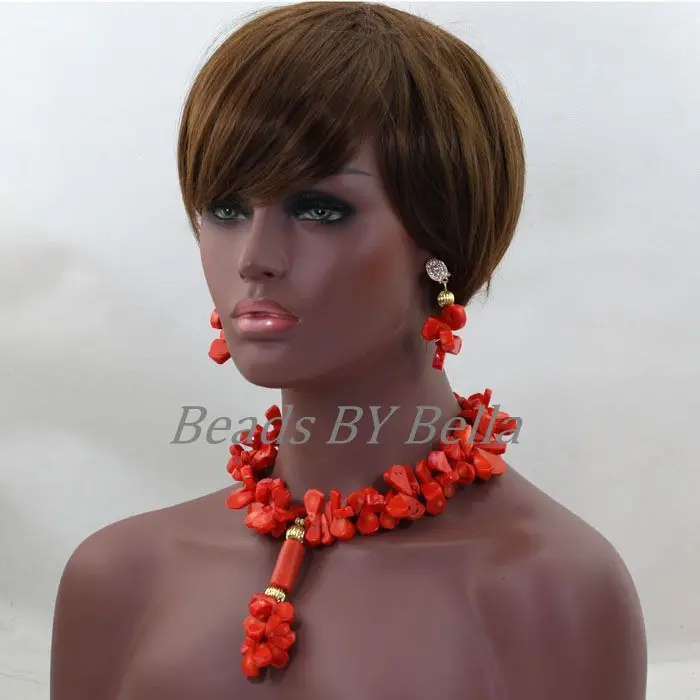 

Pretty Nigerian Brides Natural Coral Beads Jewelry Set Women Costume Necklace Pendant Jewelry for Wedding Free Shipping ABL252