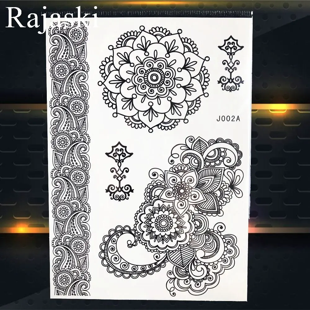 Black Henna Mandala Flower Tattoo Stickers Women Sexy Pendant Elephant Temporary Tattoo Bracelet Lace Fake Tatoo Self Adhesive