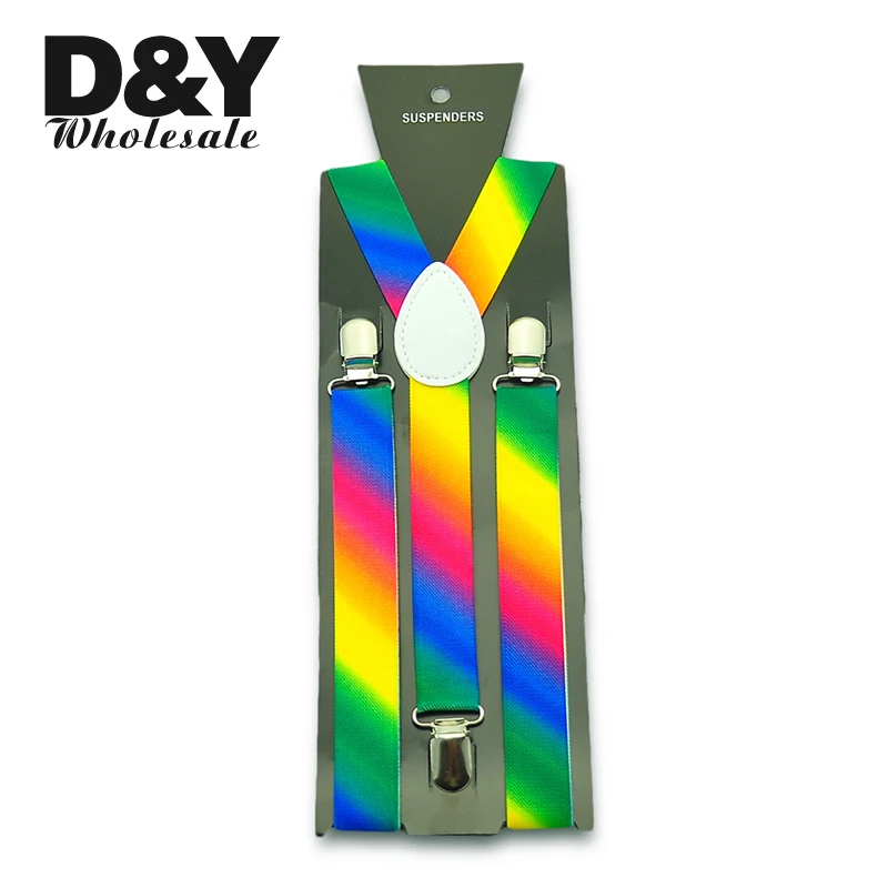 Women Men'S Shirt Suspenders For Trousers Pants Holder 1inch wide Rainbow Striped Clip-on Braces Elastic Adjustable gallus Gift