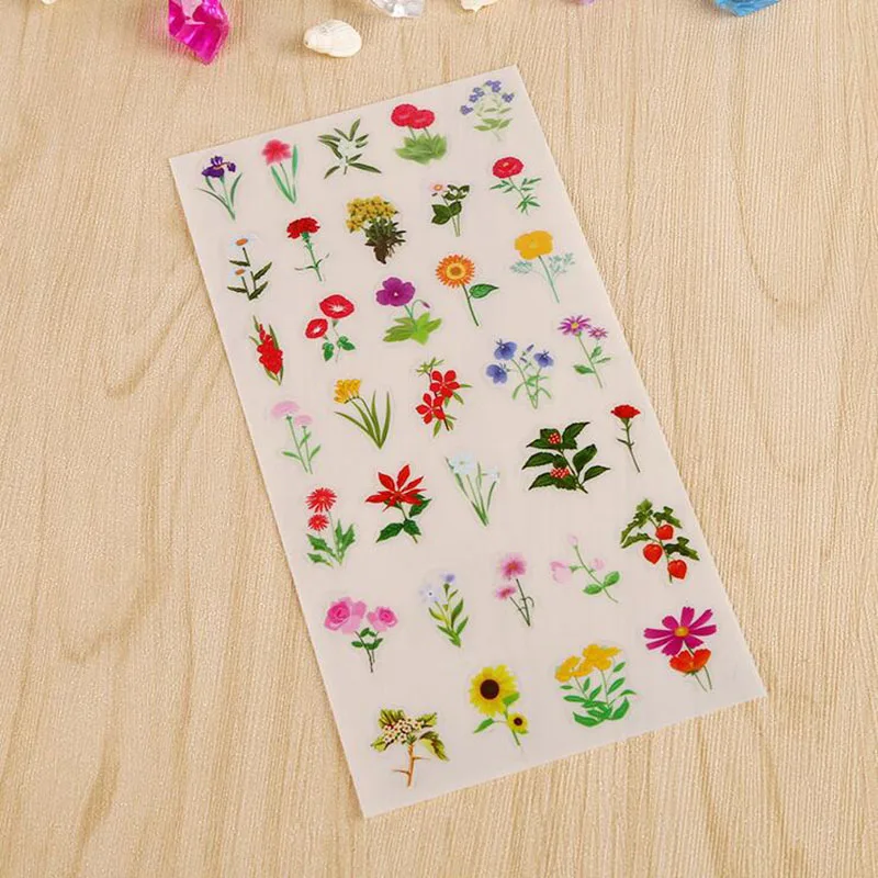 6 Folhas/Lote New Flower Sea Pvc Stickers Pocket Diary Decorative Transparent Stickers Diy Children Stationery Stickers