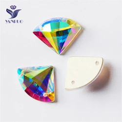 YANRUO 2545TH 14x18mm AB Sector Sewn Stones Glass Strass Crystals Flat Back Sewing Rhinestones On Clothes Decoration