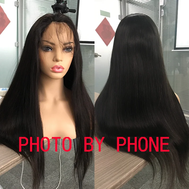 Peluca de encaje completo transparente HD, pelo Remy liso, nudos blanqueados, prearrancado con pelo de bebé