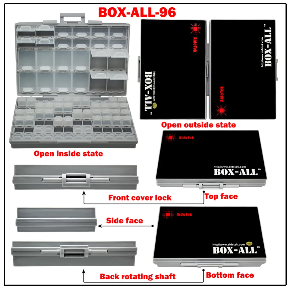 AideTek 2 unit BOX-ALL-96 Compartments plastic storage box organizer enclosure SMD SMT parts organizer surface mount box