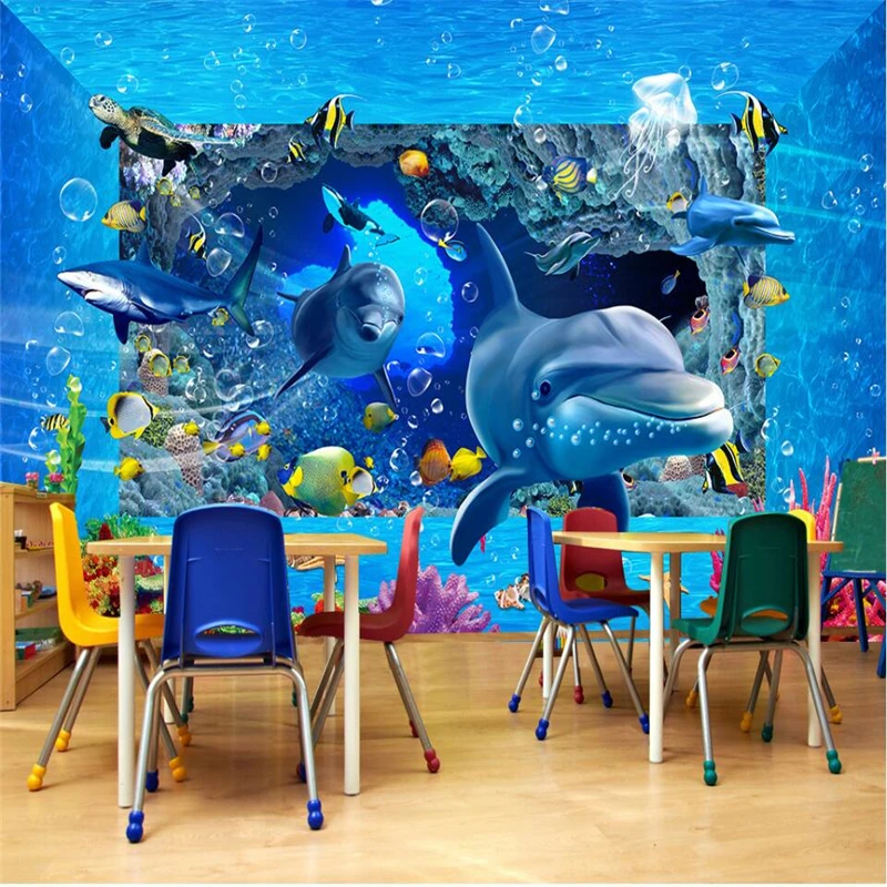 

wellyu Undersea World Ocean 3D Background Wall Painting Custom Large Mural Green Wallpaper papel de parede para quarto