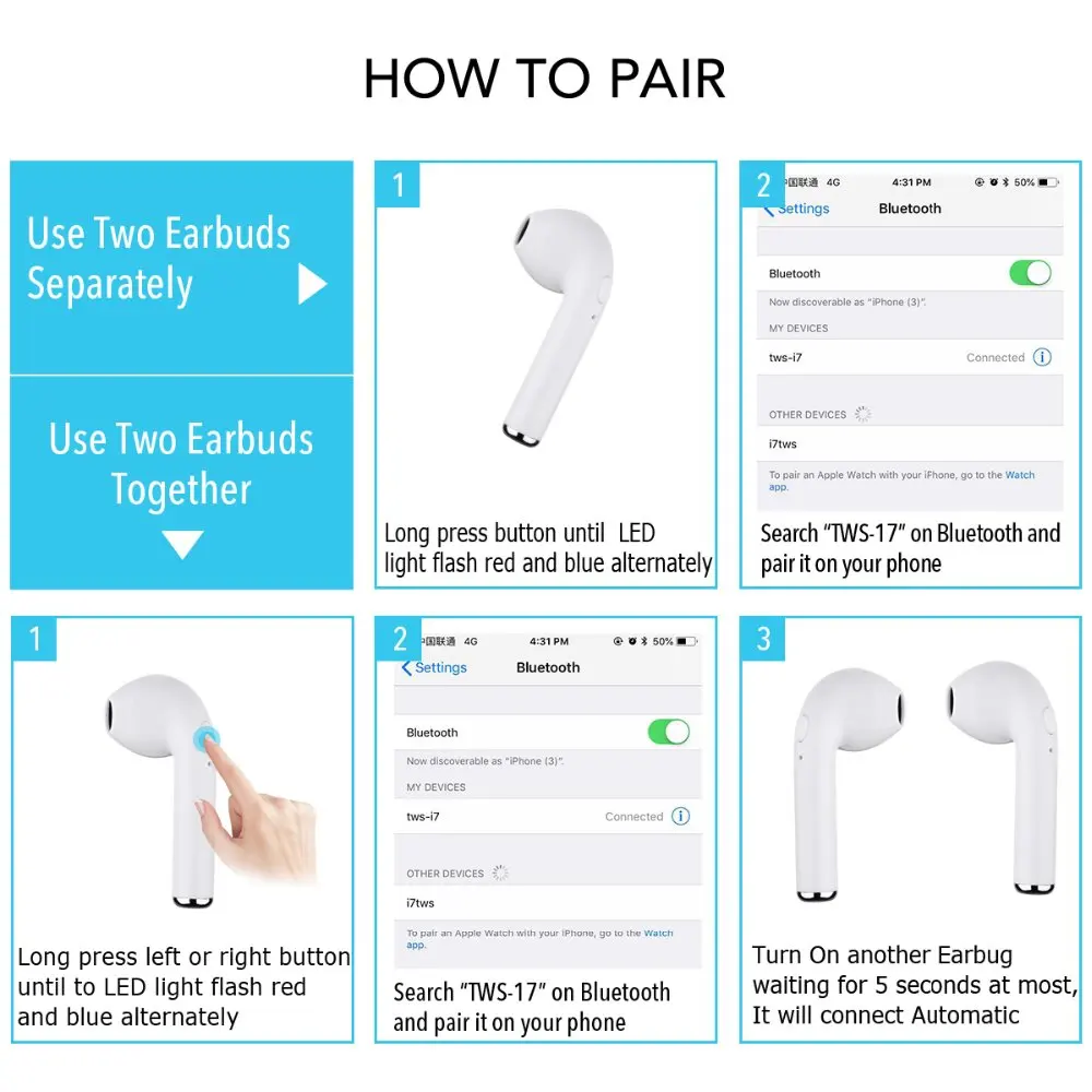 Auriculares i7s i9s TWS, inalámbricos por Bluetooth, auriculares internos portátiles para Apple iPad, auriculares inalámbricos y estuche de carga