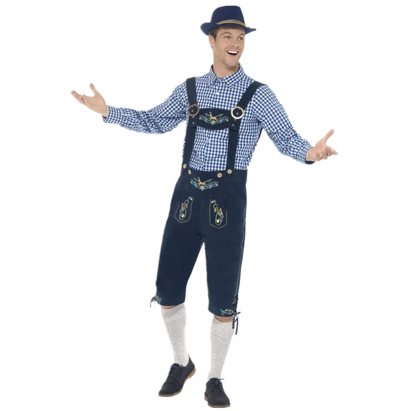 Germania Oktoberfest Mens Birra Wench Lederhosen Cosplay Costume di Halloween Bavarese Tradizionale Partito Stage Performance Tuta