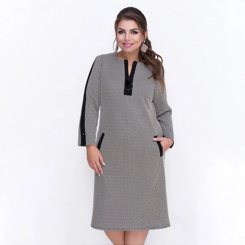 Plus Size Dresses For Women 4Xl 5Xl 6Xl Plaid Dress Autumn 2019 Long Sleeve Midi Elegant Casual Dresses Winter 2019 DD2102