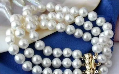 triple strands 9-10 mm south sea white pearl bracelet 7.5-8