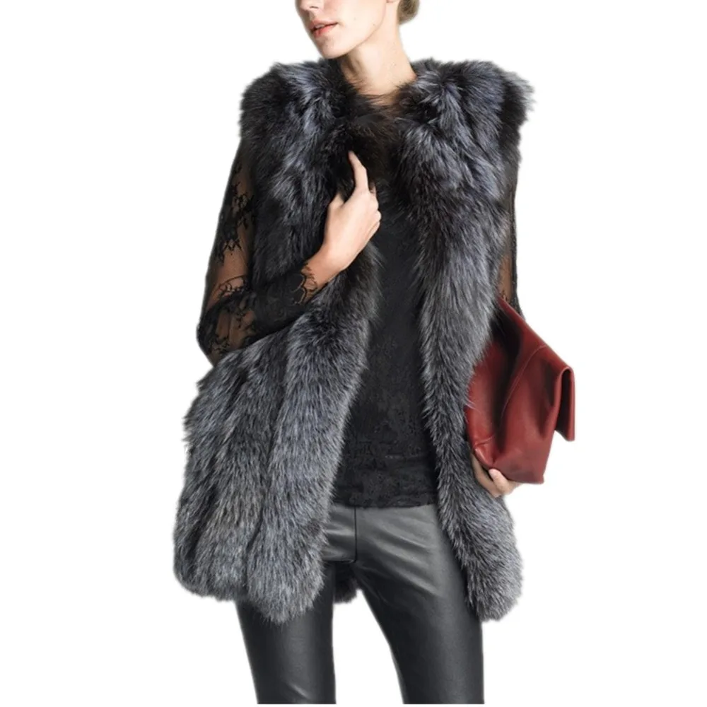 Lisa Colly New Arrival Winter Women Import Coat Jacket High-Grade Faux Fox Fur Vest Female