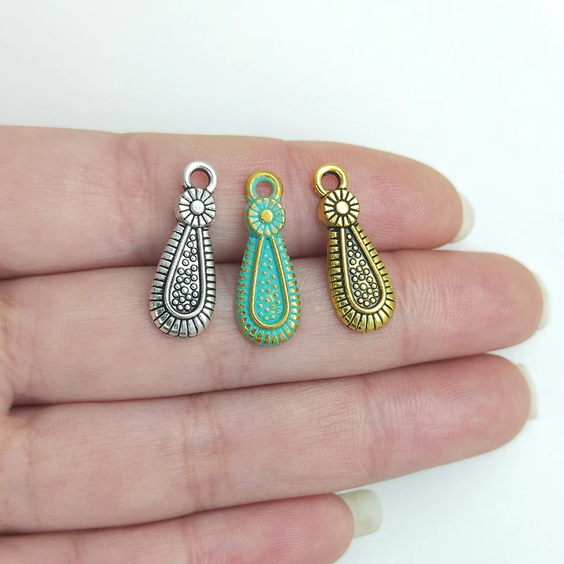 30pcs 20MM Retro Patina Plated Zinc Alloy Green Water Drop Shape Charms pendants For DIY Jewelry Accessories