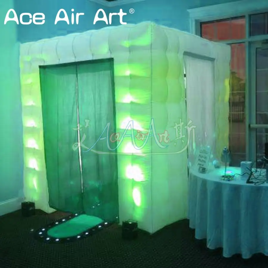 Cheapest 1.2m W door led inflatable photo booth backdrop,photo cube funny tent for wedding and advertising for sale