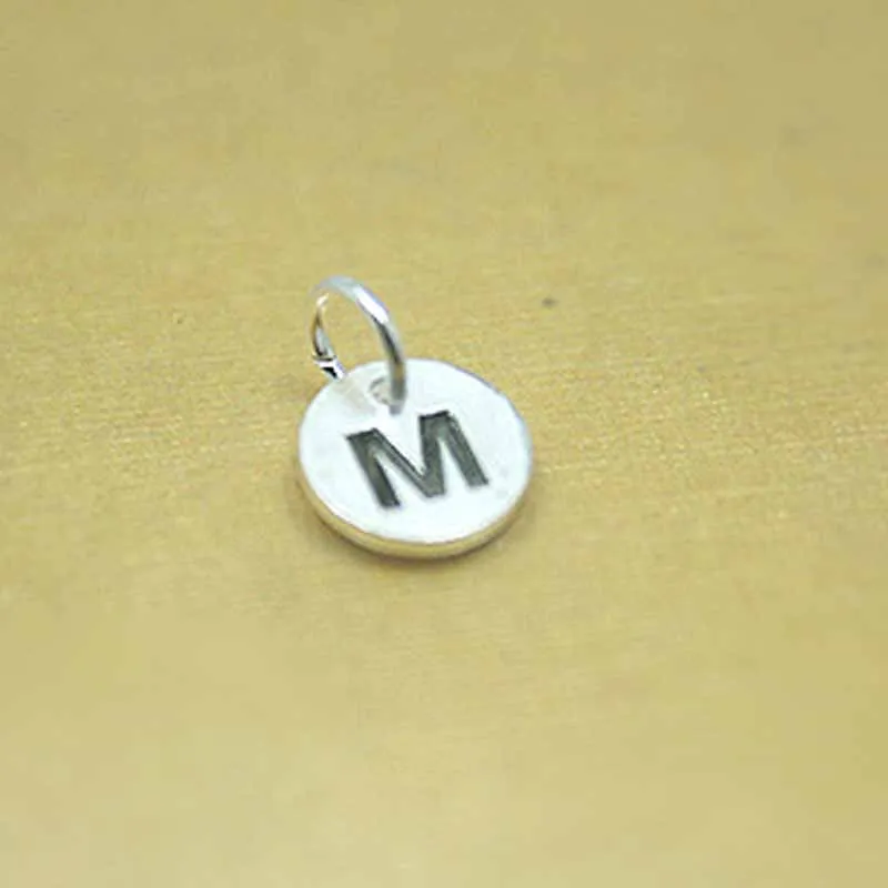 10mm Real Pure Solid 925 Sterling Silver Round Tag Pendant Inscribe Letter Logo DIY Bracelet Necklace Jewelry Making 5pcs