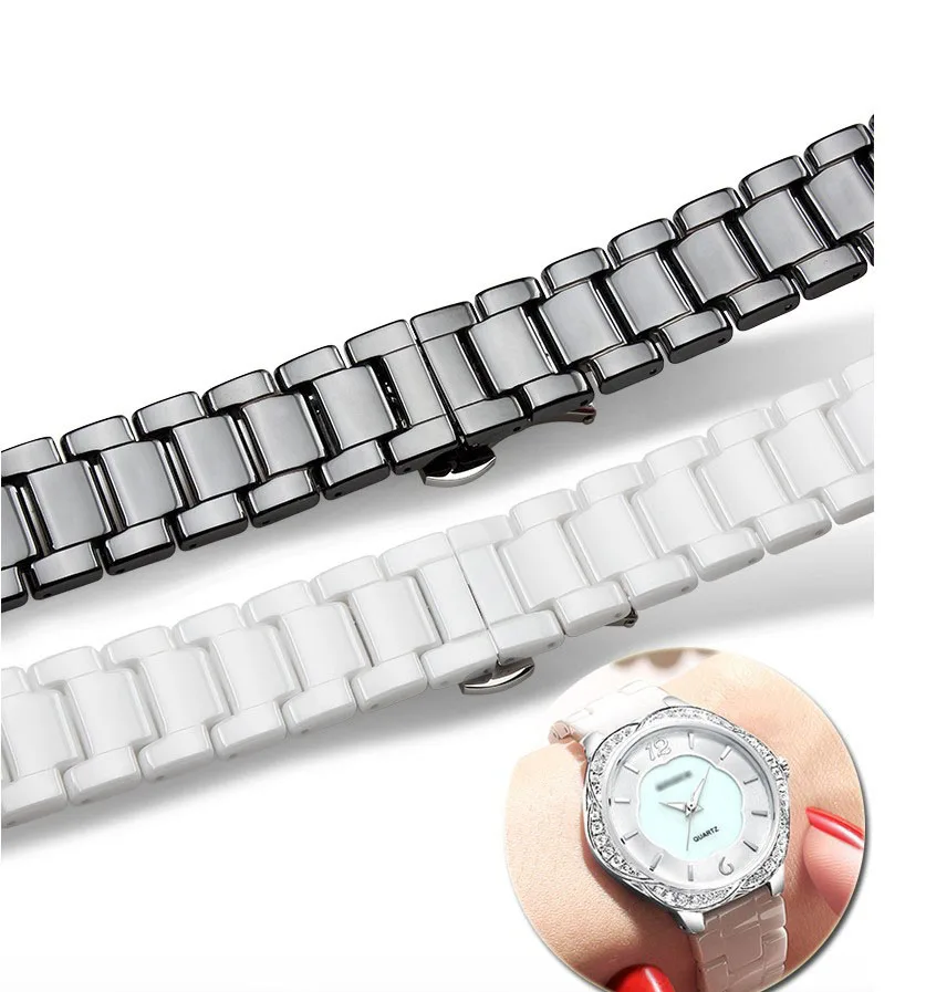 Ceramic Watch Band 14mm 16mm 20mm 22mm Ceramic Watch Strap Women Men Band Butterfky Buckle Watchband Wrist Belt