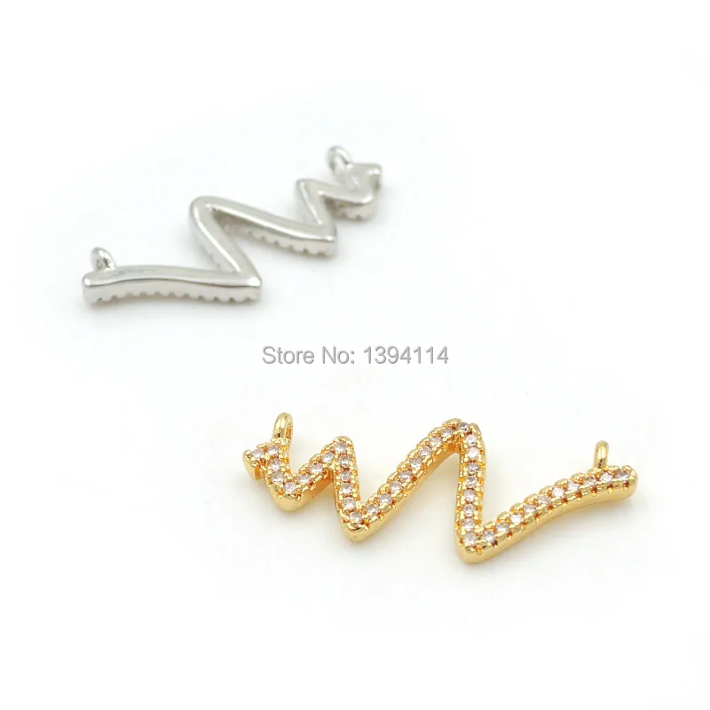 27*11*2mm Micro Pave Clear CZ Zigzag Bar Charm Of Double Circles Fit For Women As Necklaces Accessory