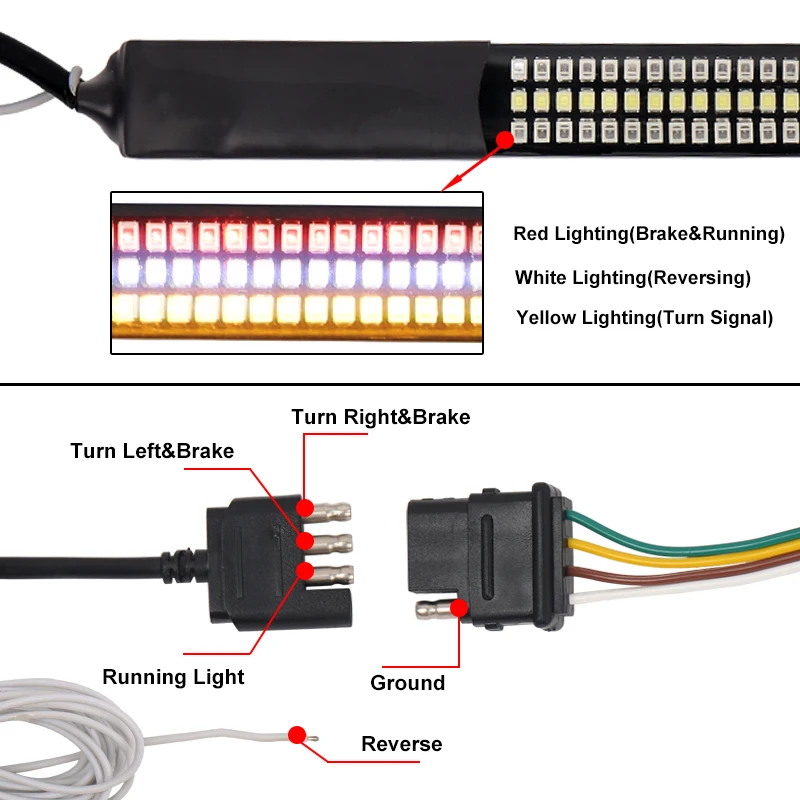 60 Inch Triple Row Led Tailgate Bar Waterproof Turn Signal/Brake/Running/Reverse Lamp for Jeep Pickup SUV RV