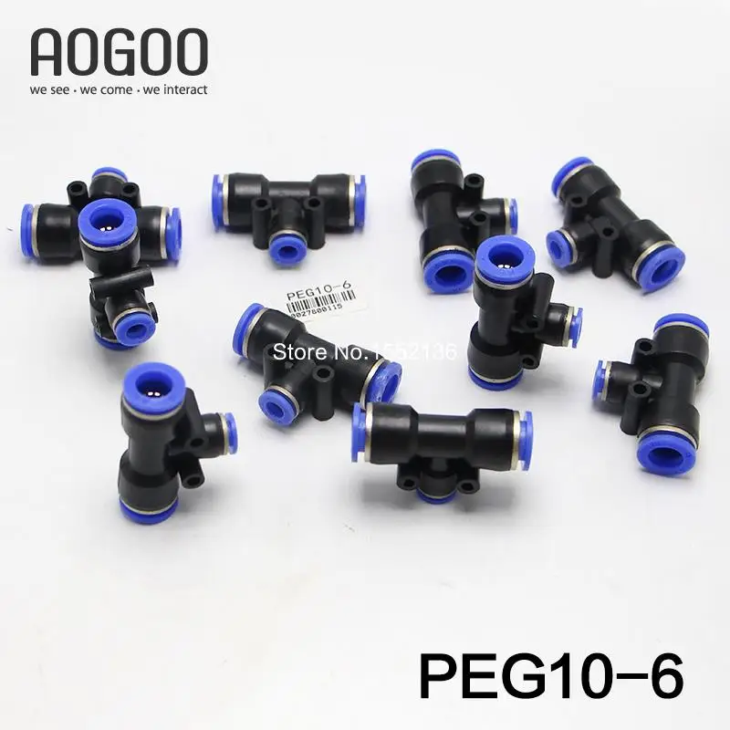 10 Pcs/Lot  T-Type Three-Pass Reducer Pneumatic Fittings PEG10-6