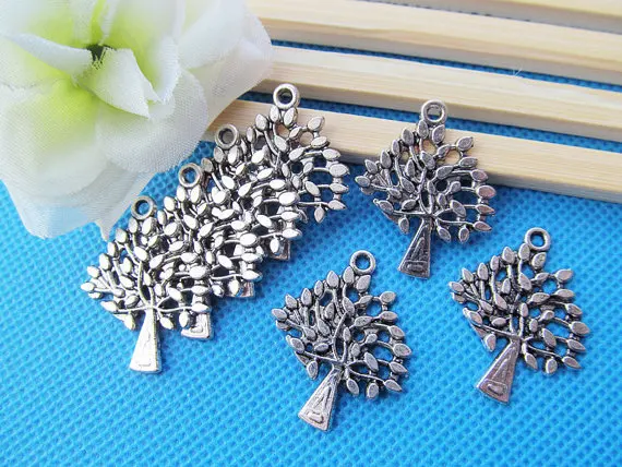 

100pcs Cute Cabinet Antique Silver tone Filigree Tree Pendant Charm/Finding,for Bracelet & Necklace,DIY Accessory Jewlly Making