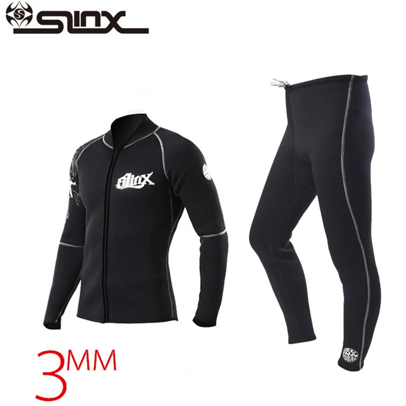 SLINX Wetsuit Pria Wanita 3mm, setelan basah Neoprene depan ritsleting lengan panjang seluruh tubuh pakaian selam dalam air dingin untuk Olahraga Air