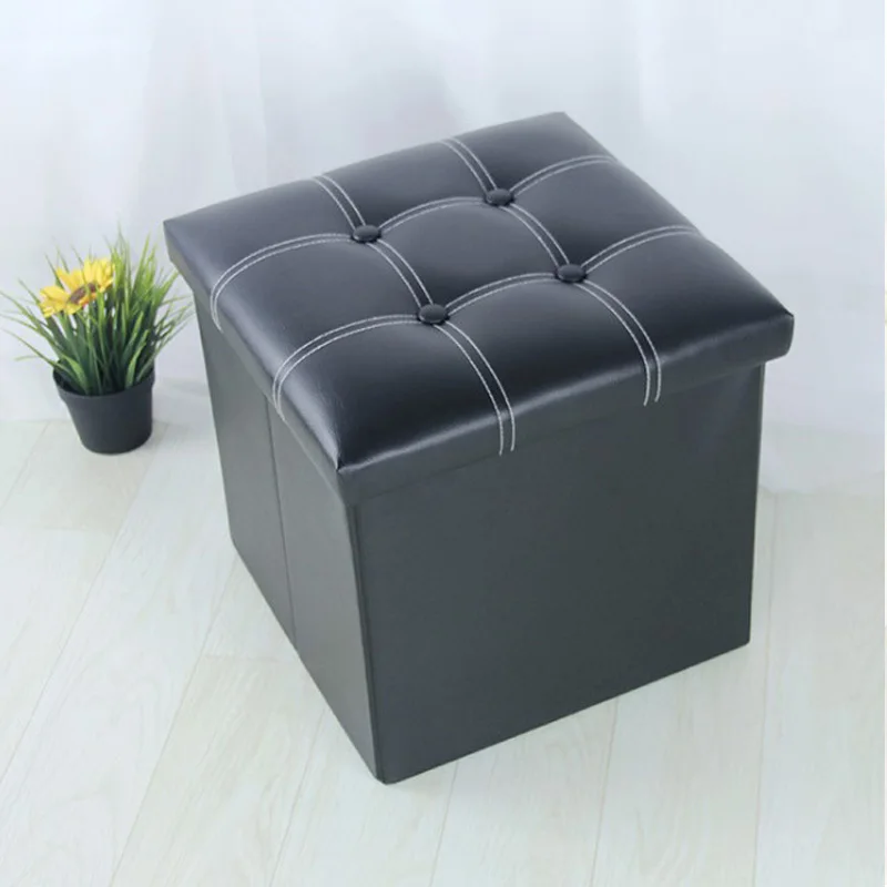 

Free shipping Pu square stool with storage space living room ottoman kids toy storage box foldable bookcase footrest furniture