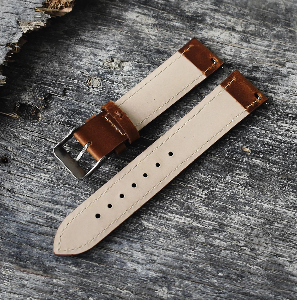 Onthelevel Handmade Retro Genuine Leather Red wine Watch Band Strap 18mm 20mm 22mm Wrist Watchbands Belt Silver Polished Buckle