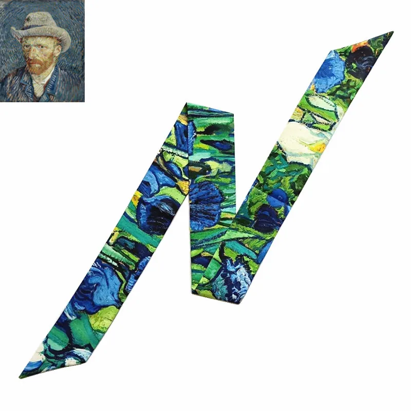 

Van Gogh Oil Painting Multi-function Bag Scarves Skinny Scarves For Ladies 2020 New Silk Scarf Women Head Scarf Wrist Towel