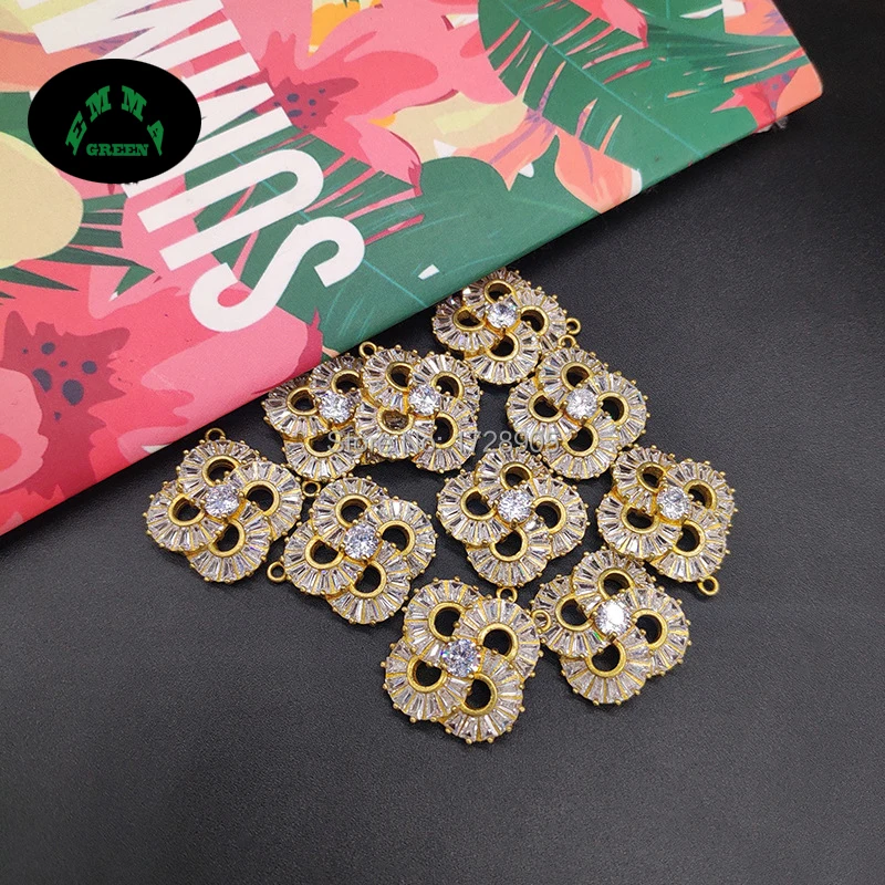 Gold Zircon Charms Clover Flower Charm Pendants for Jewelry Making 100pcs Zircons Findings Accessories