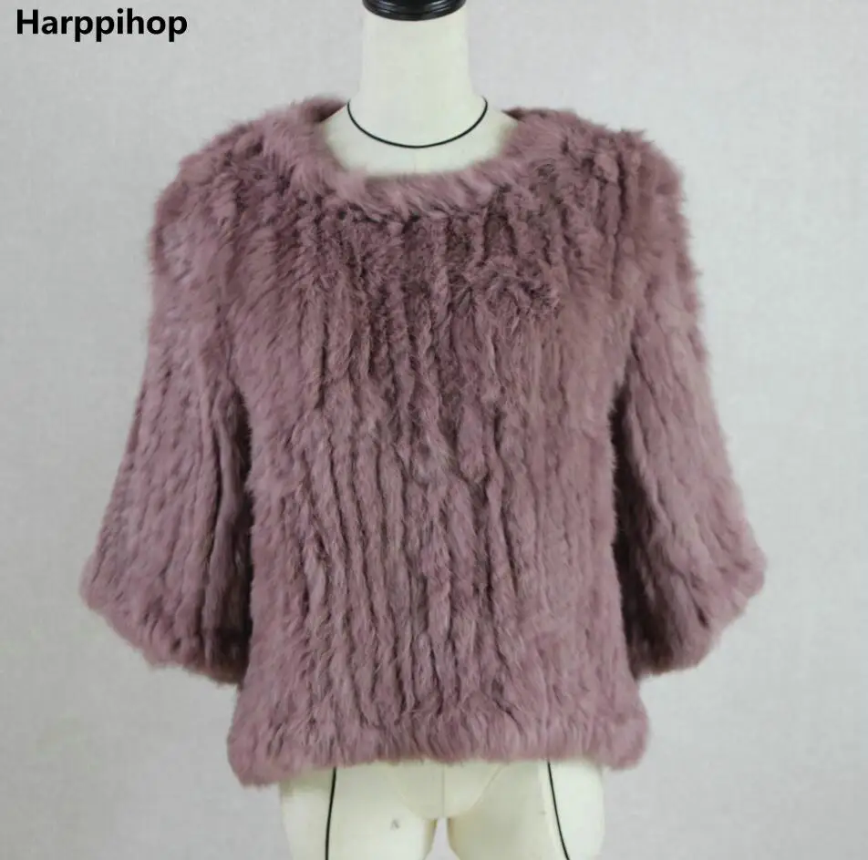 Harppihop*New hot sale women real rabbit fur knitted coat jacket vests wraps smock overall 11 colors black beige