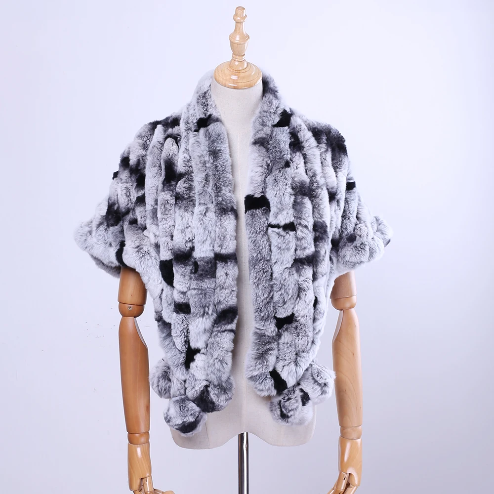 Brand New Women\'s Lady Fashion Genuine Rex Rabbit Fur Shawl Poncho Fur Cape Scarfs Scarves Wraps Real Fur Pashmina