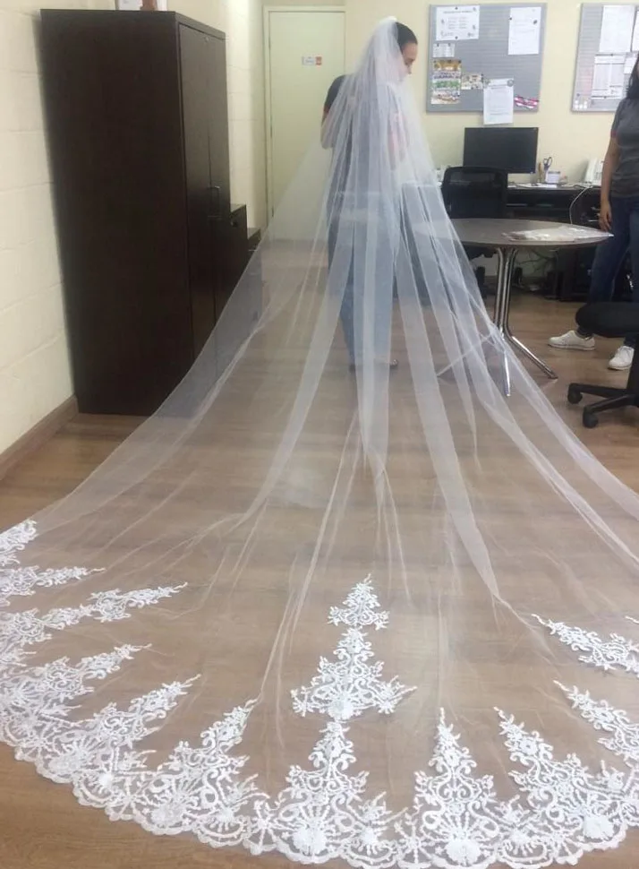 Voile de Mariage blanc/ivoire de 4 mètres, une couche, Long, avec peigne, Voile de mariée