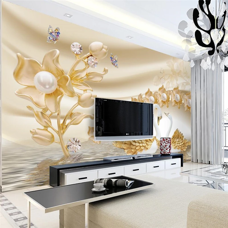 wellyu Luxury Gold Flower Swan Jewelry TV Wall Wall Customized Large Wallpaper Eco Wallpaper papel de parede para quarto