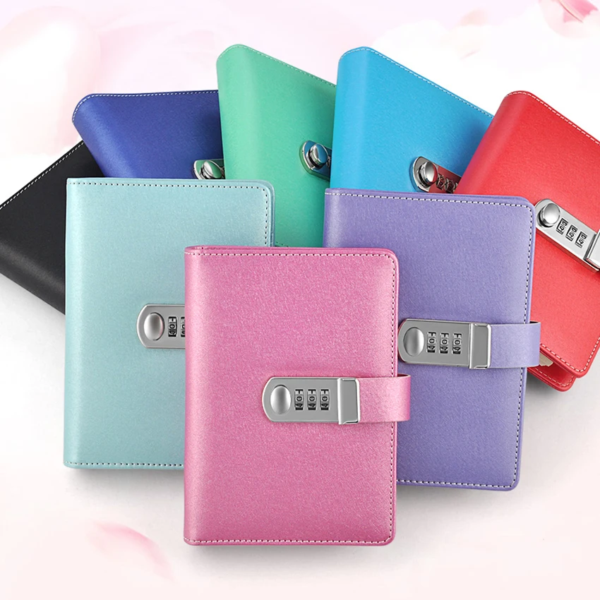 PU Password Lock Notebook Business Meeting Record Book Memo Journal Diary Notepad Student Stationery Office Supplies