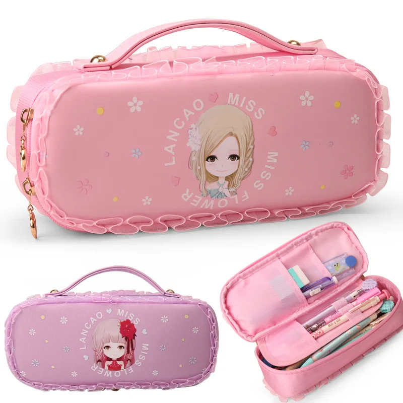 

Flower language girl Series Pencil Case Big Capacity Pencil Bag Boy Girl Cartoon Box For Pens Double Zipper Cute Stationery