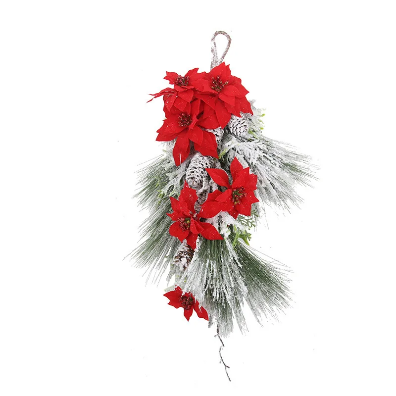 Artificial Christmas Wreath Ornaments, Red Color, Fake Artificial Flower, Simulation Snow Flower for Christmas, Daily Necessitie