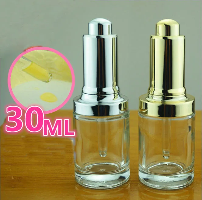 30ml Silver/golden essential oil bottle with UV plastic cap ,glass dropper for cosmeticl packaging 200pcs/lot