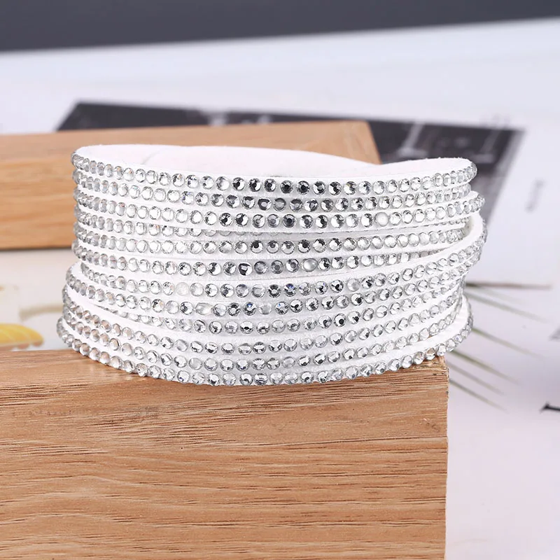 HOCOLE Vintage Rhinestone Crystal Wrap Multilayer Leather Bracelets For Women Charm Bracelet Bangles 2019 Fashion Jewelry Female