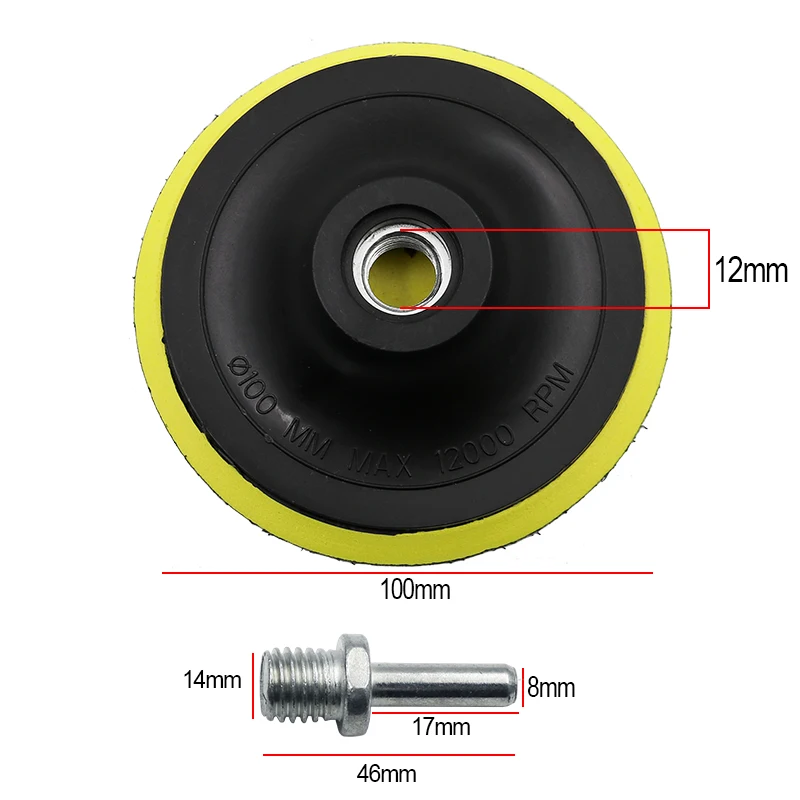 Disco autoadhesivo de 4 pulgadas y barra de taladro para el cuidado de la pintura del coche, almohadilla de pulido, varilla de 100mm + 8mm, 8 unids/set por juego
