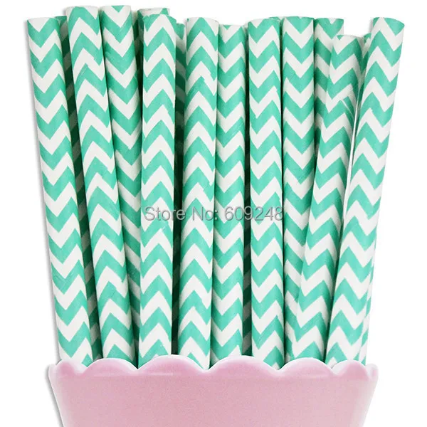 100 Pcs Mixed Colors Printed Aqua Chevron Paper Straws, Cheap Vintage Decorative Party Supplies Paper Drinking Straws Wholesale